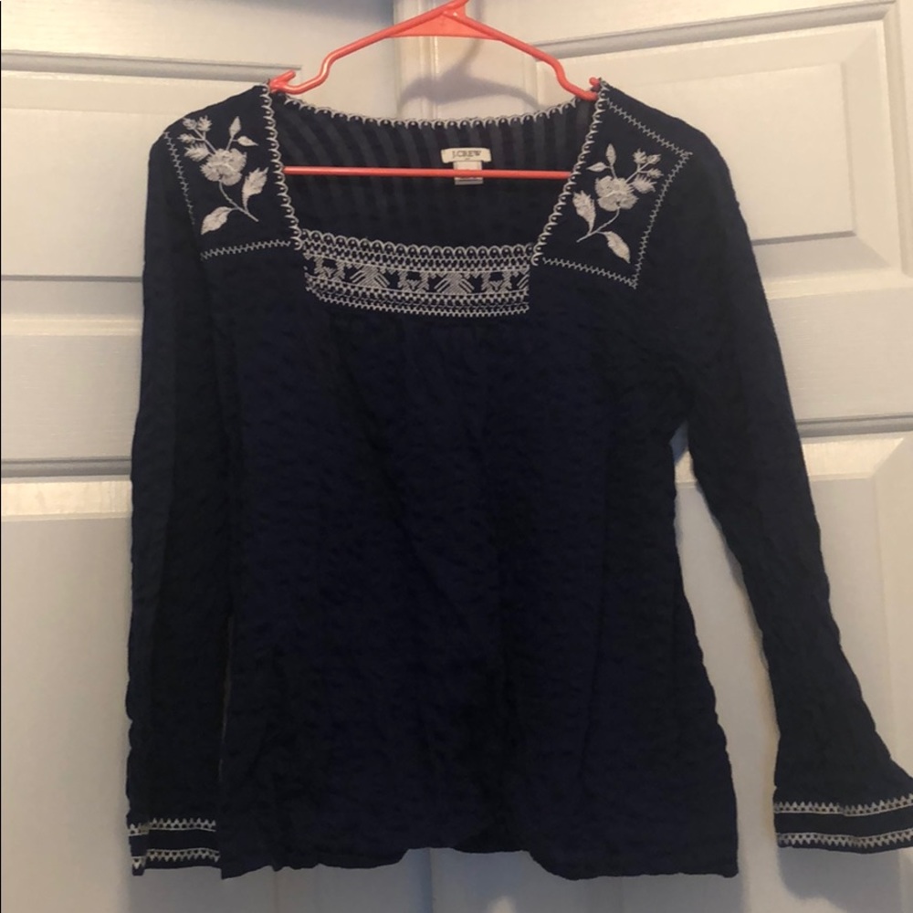 J.Crew Factory Embroidered Top- Navy Blue and Whit
